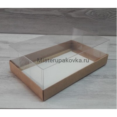 Коробка под пирожные 220х135х70 мм, крафт/белая