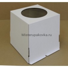 Коробка для торта 260х260х280 мм, с окном, белая