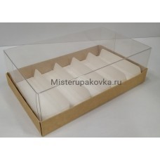 Коробка под пирожные 220х135х70 мм, крафт/белая с разделителями