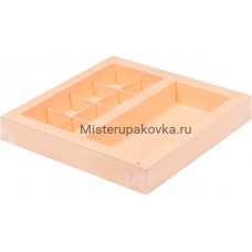 Коробка для конфет 200х200х30 мм (8 конфет + шок. 160х80 мм), персик