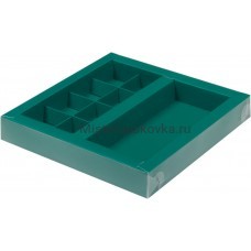 Коробка для конфет 200х200х30 мм  (8 конфет + шок. 160х80 мм), Изумрудный