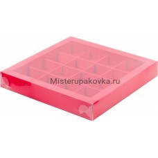 Коробка 200х200х30 мм, под 16 конфет, с п/кр, красная