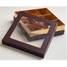 Коробка Премиум 160х160х45 мм, под 9 конфет (шоколад/золото)