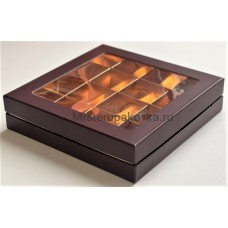 Коробка Премиум 180х180х45 мм, под 16 конфет (шоколад/золото)