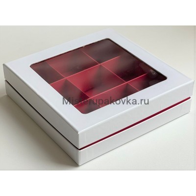 Коробка Премиум 160х160х45 мм, под 9 конфет (белая/красная матовая)