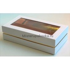 Коробка под макарон Премиум 210х110х55 мм с разделителем, белая/золото