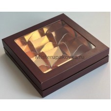 Коробка под моти Премиум 180х180х45 мм с разделителями, шоколад/золото