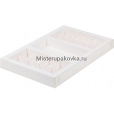 Коробка для конфет 300х195х30 мм (8+8 конфет + шок. 160х80 мм), белая