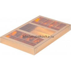 Коробка для конфет 300х195х30 мм (8+8 конфет + шок. 160х80 мм), золото