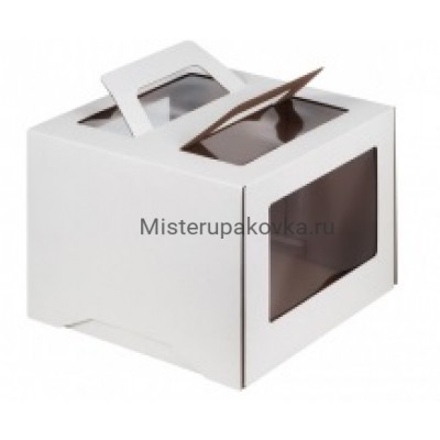 Коробка для торта 240х240х260 мм с ручками, Белый